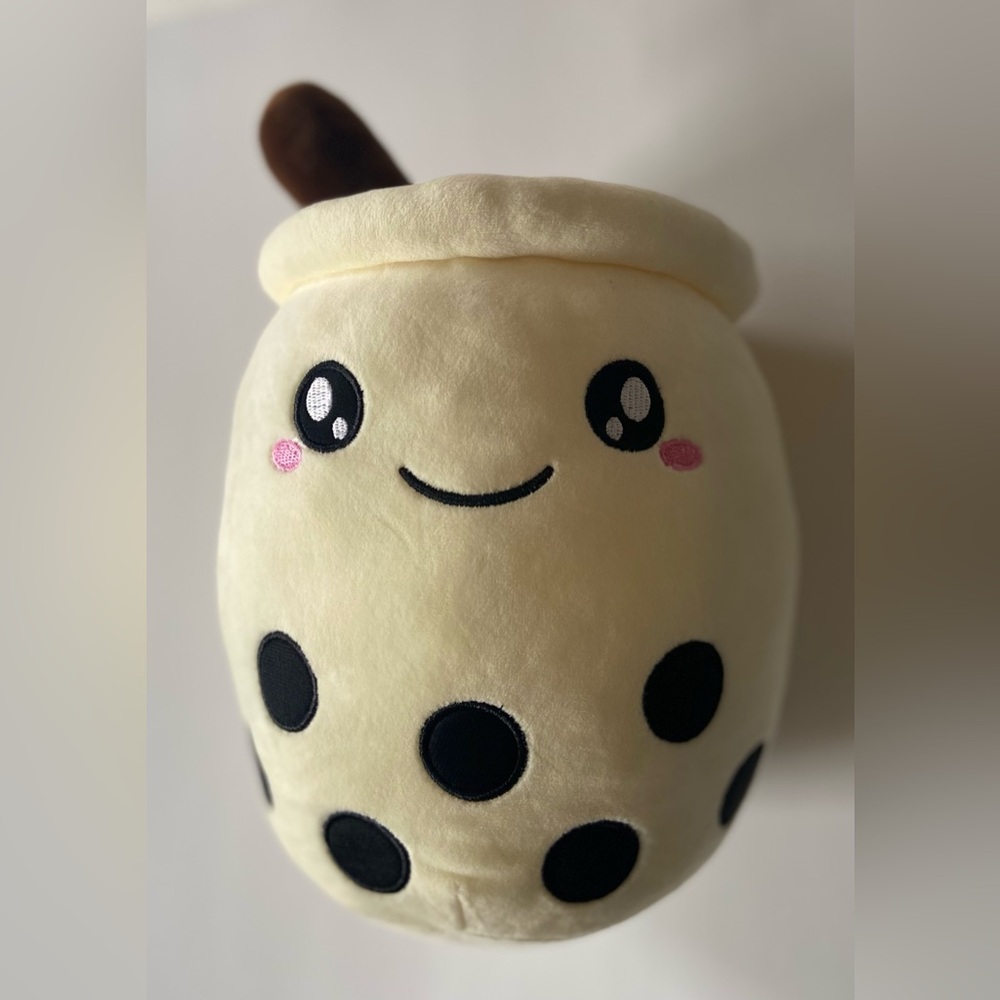 Bubble Tea Plush 12” Cream Kawaii Boba Cup Soft Stuffed Animal Toy EUC